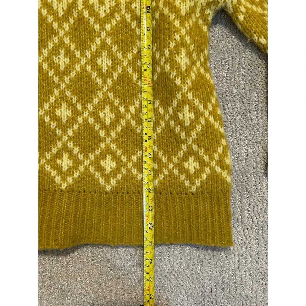 Maeve Anthropologie Yellow Argyle Wool Blend Knit Sweater Crew Neck Medium - Picture 4 of 6